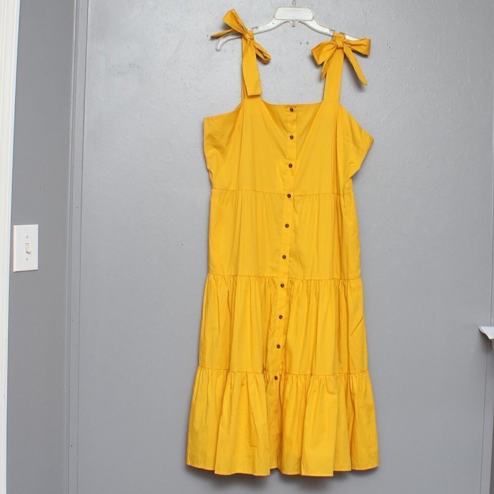 Who what wear nwt yellow cotton tiered tie strap midi dress